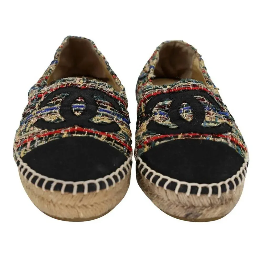 Chanel Espadrille 38 Tweed Canvas Metallic Flats CC-S0207P-C011 - Picture 3 of 12